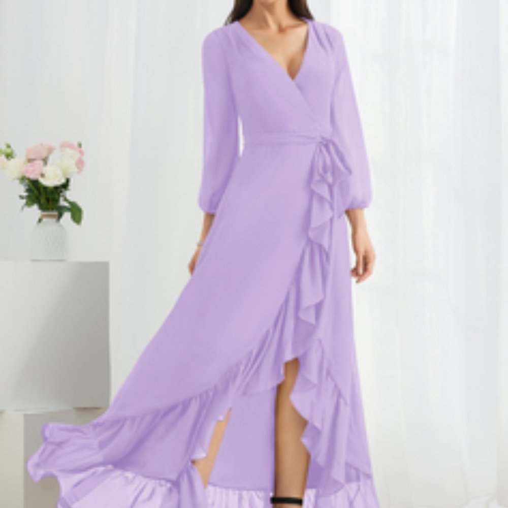 A-Line V-neck Asymmetrical Prom Dress With Ruffle Split Front. New. With a Tags.